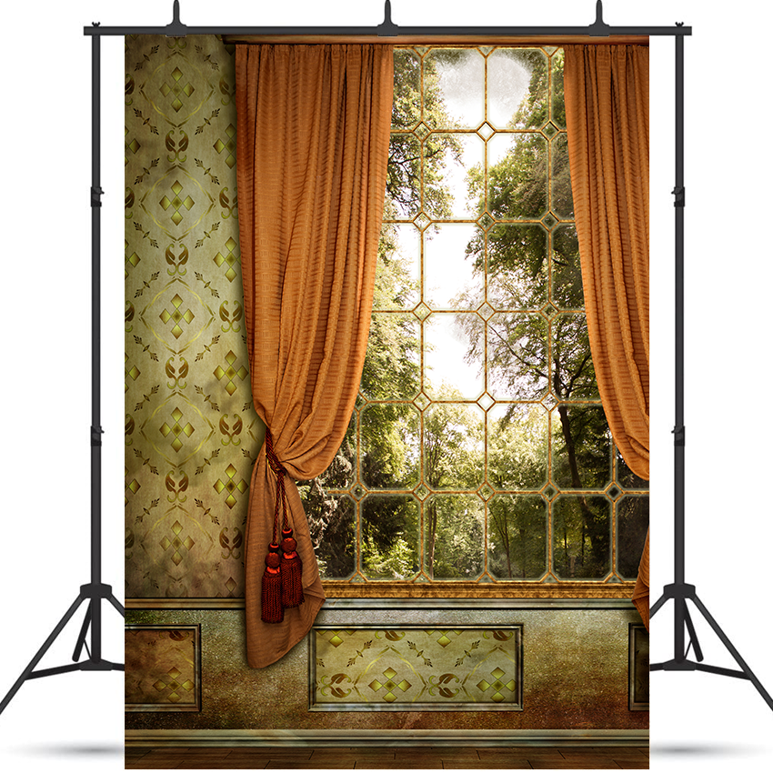 Toile de fond de chambre vintage avec fenêtre et rideau pour la photographie SBH0291