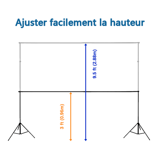 Support de toile de fond réglable en hauteur et en largeur(3x2.88m) kit de système avec pinces et sac de transport