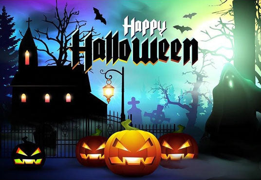 Toile de fond horrible de citrouilles de château de nuit pour la photographie de fête d'Halloween
