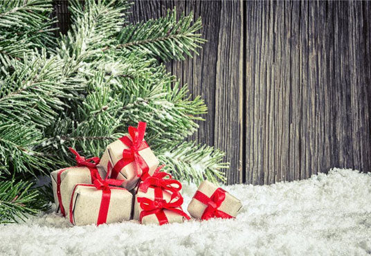 Toile de fond de cadeau en bois de neige pour Noël