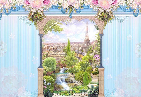 Toile de fond de la mariage fleurs donnent sur l'extérieur de la porte rideau de glacede