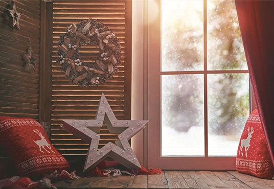 Toile de fond de photo de Noël d'hiver de fenêtre pour les photographies
