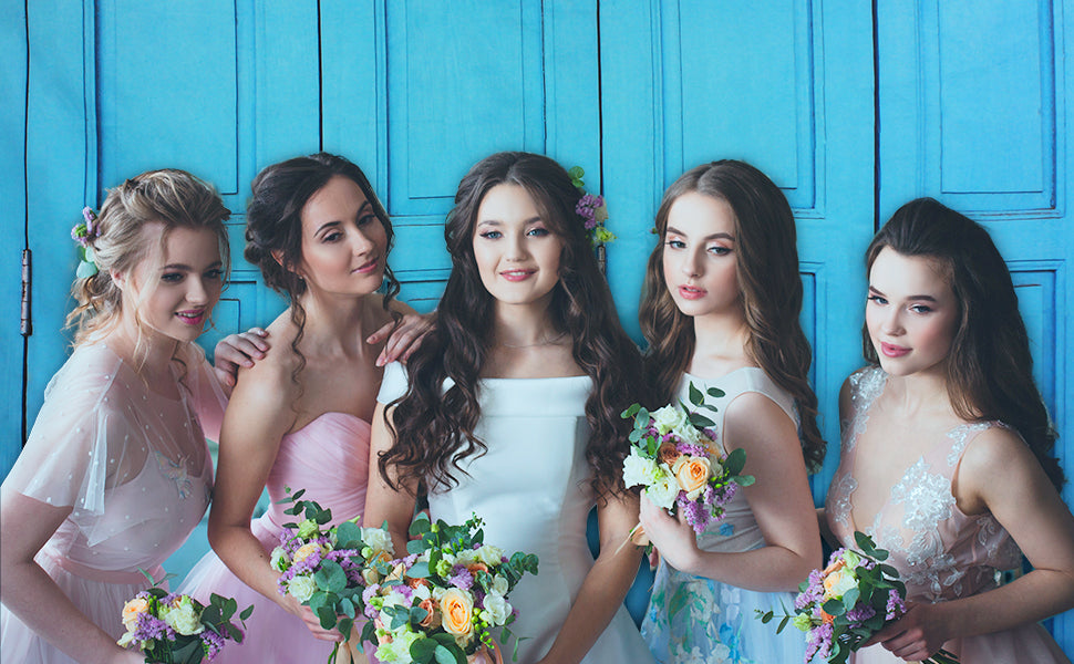 Toile de fond de mariage bleu quatre portes en bois et plancher en bois pour la photographie