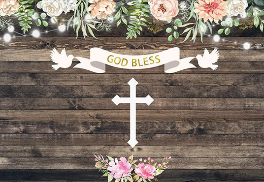Toile de fond de photo de mur en bois d'église de décoration de fleur pour la photographie