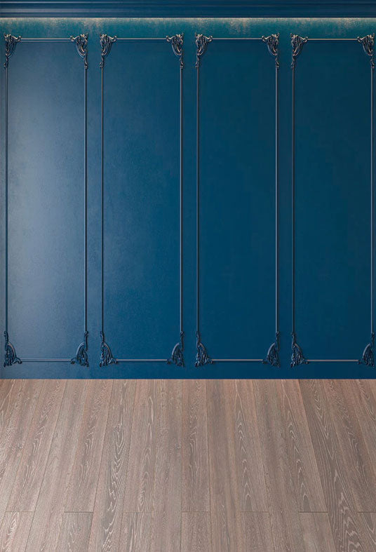 Toile de fond décors de photo de plancher de bois de mur bleu royal pour la mariage