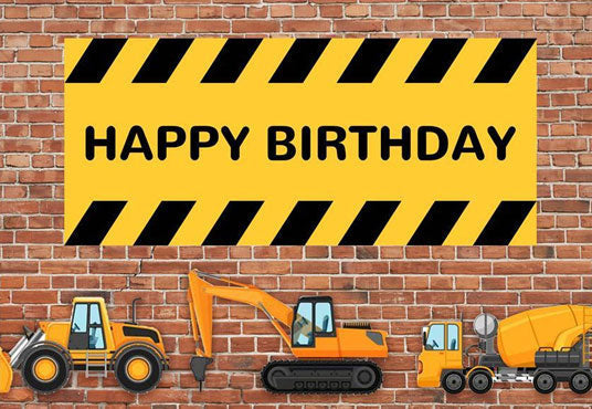 Toile de fond décors de camion de mur de briques joyeux anniversaire pour garçon