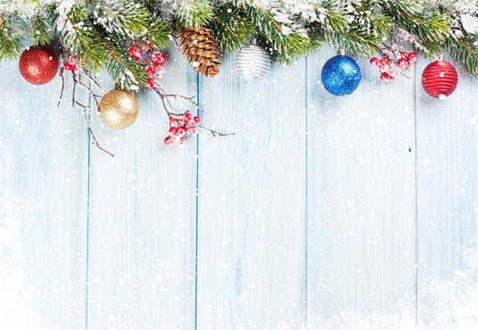 Toile de fond décors de Noël de cloche de flocon de neige en bois bleu clair