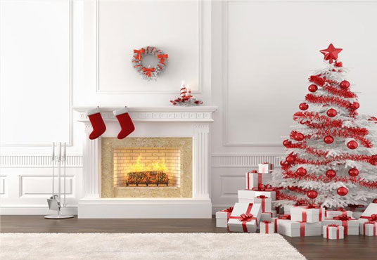 Toile de fond de Noël cheminée blanche pour la photographie
