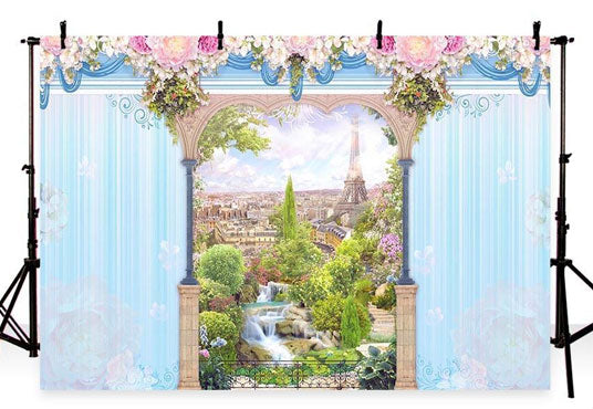Toile de fond de la mariage fleurs donnent sur l'extérieur de la porte rideau de glacede