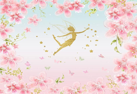 Toile de fond bébé fleurs roses d'anniversaire de danseur d'or pour le décor de fête
