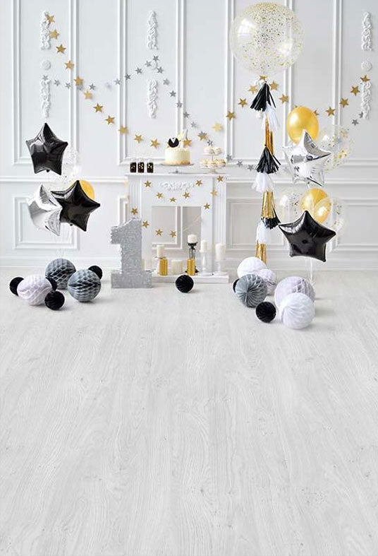 Toile de fond étoiles blanches boules décoration mur 1er gâteaux photographie fond