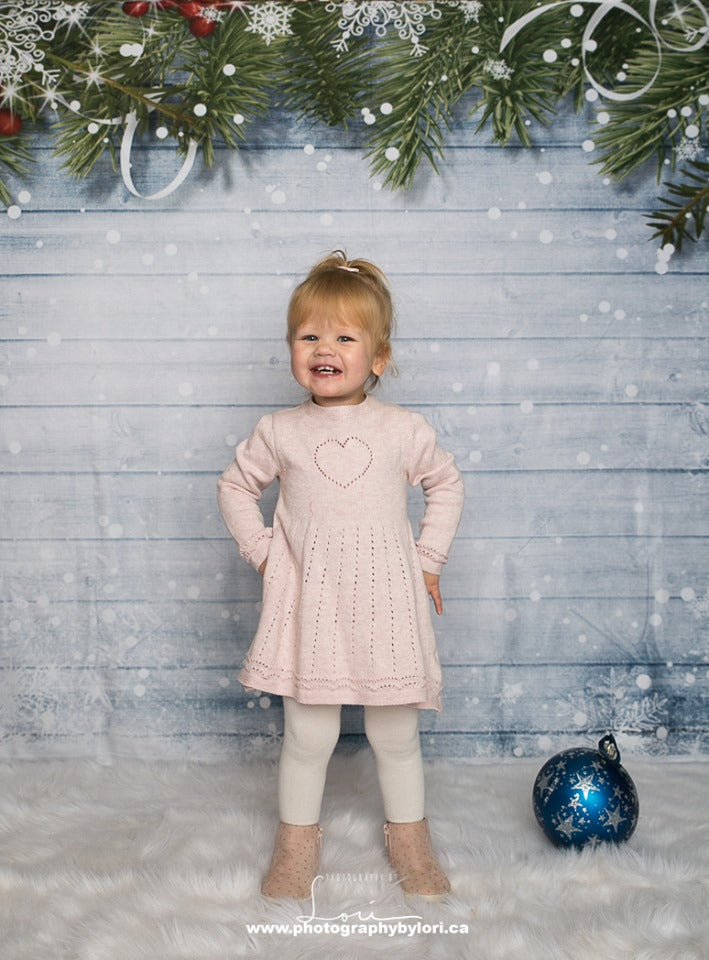 Toile de fond de photographie de Noël de flocon de neige blanc de mur en bois