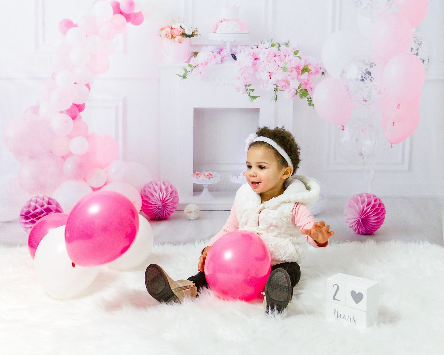 Toile de fond de photo de bébé de ballon de mur blanc de princesse