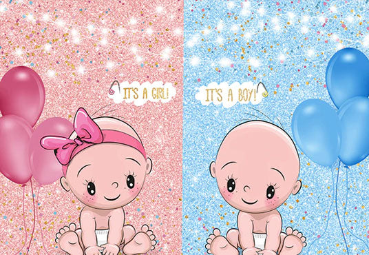 Toile de fond de photographie de ballon rose et bleu pour la fête de bébé