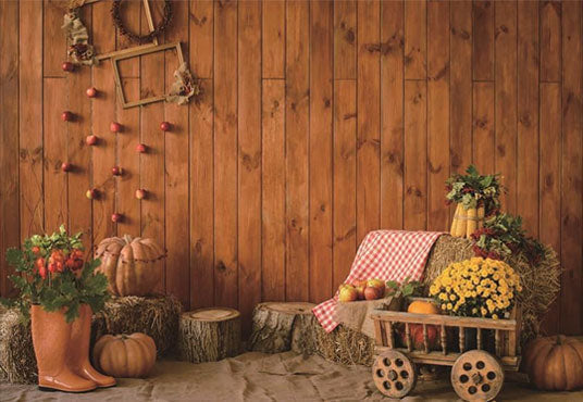Toile de fond décors de photomaton rustiques en bois brun d'automne