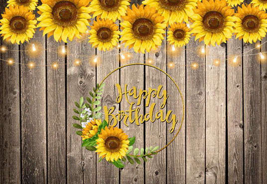 Toile de fond de photographie de texture de bois foncé de décoration de tournesol joyeux anniversaire