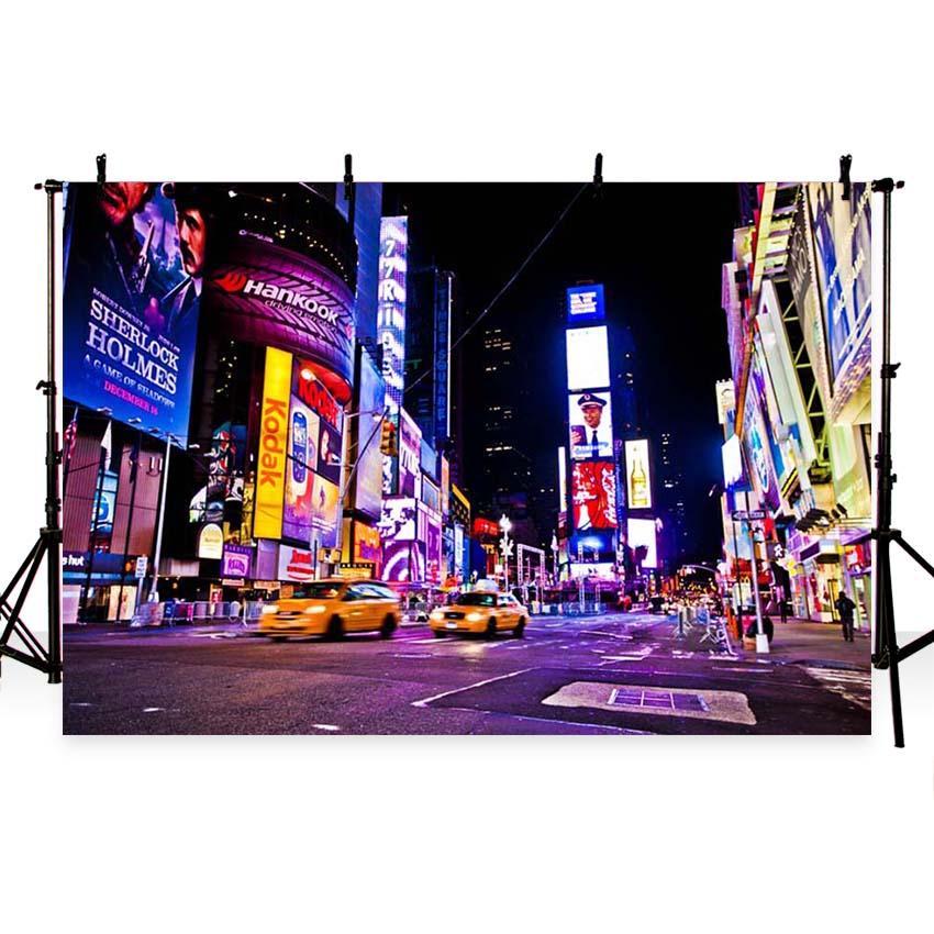 New York City Times Square Skyscraper Night Billboard Street LED Signs Photography Backdrop Urban architecture