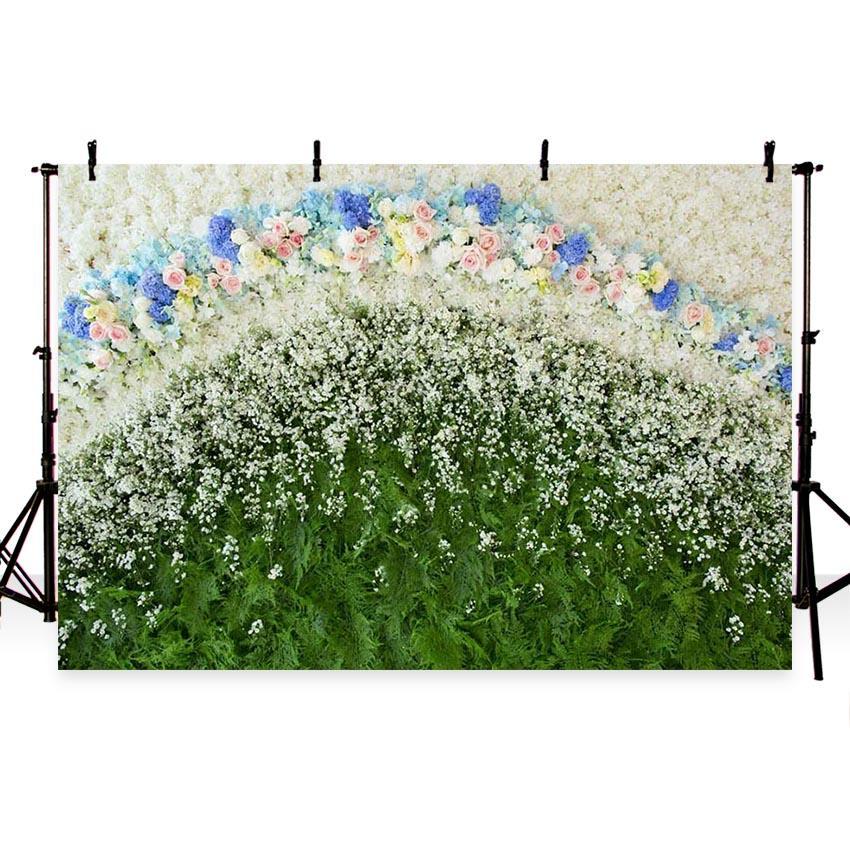 White Flowers Green Leaves Floral Bridal Backdrop for Wedding Decoration Kids Children Photography