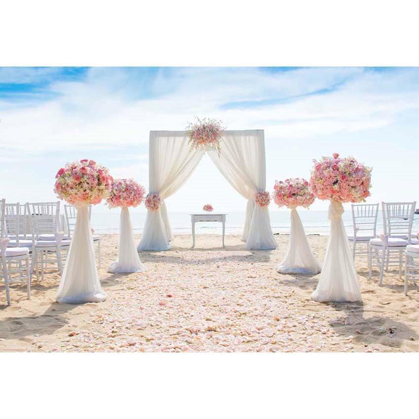 Muslin Curtain With Pink Flowers Backdrop for Wedding Ceremony Photography