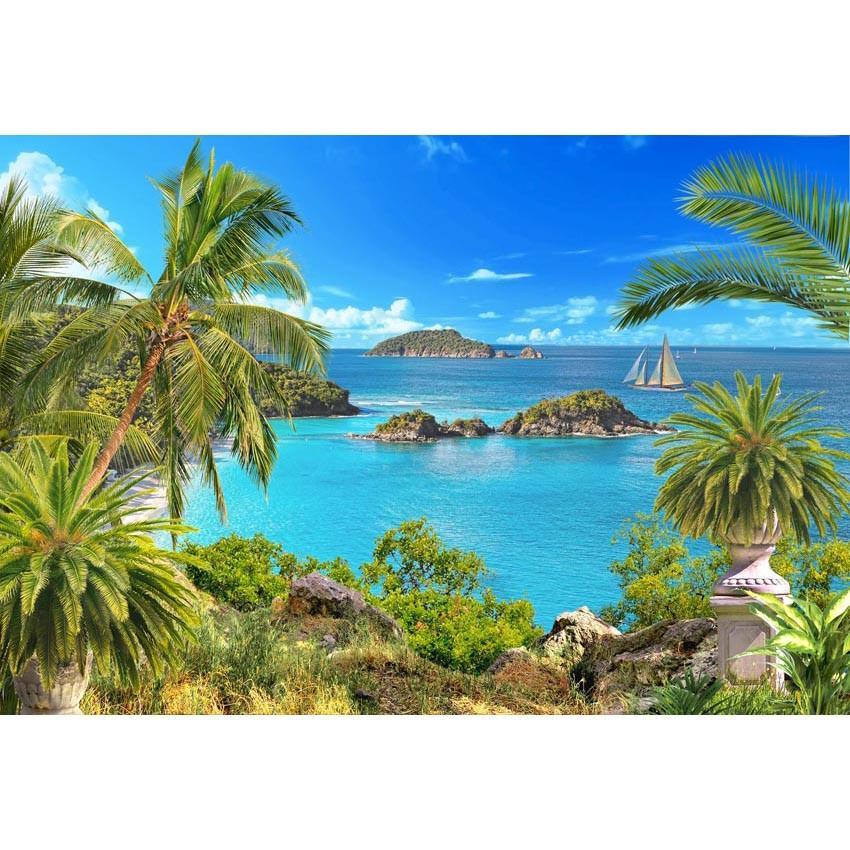 Beautiful Sea and Beach Blue Sky Landscape Backdrop for Summer Sea Theme Photography