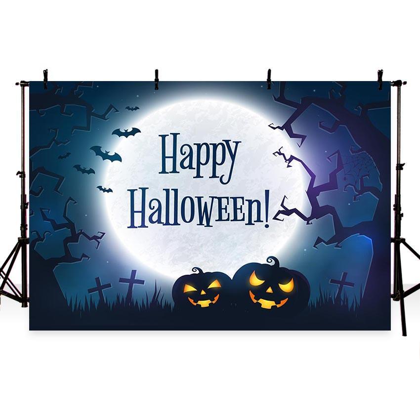 Toile de fond de citrouilles sous la lune lumineuse nuit Halloween fête photographie