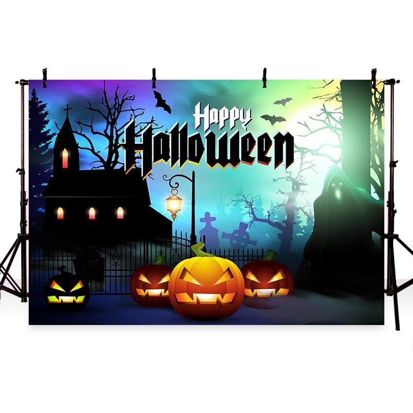 Toile de fond horrible de citrouilles de château de nuit pour la photographie de fête d'Halloween