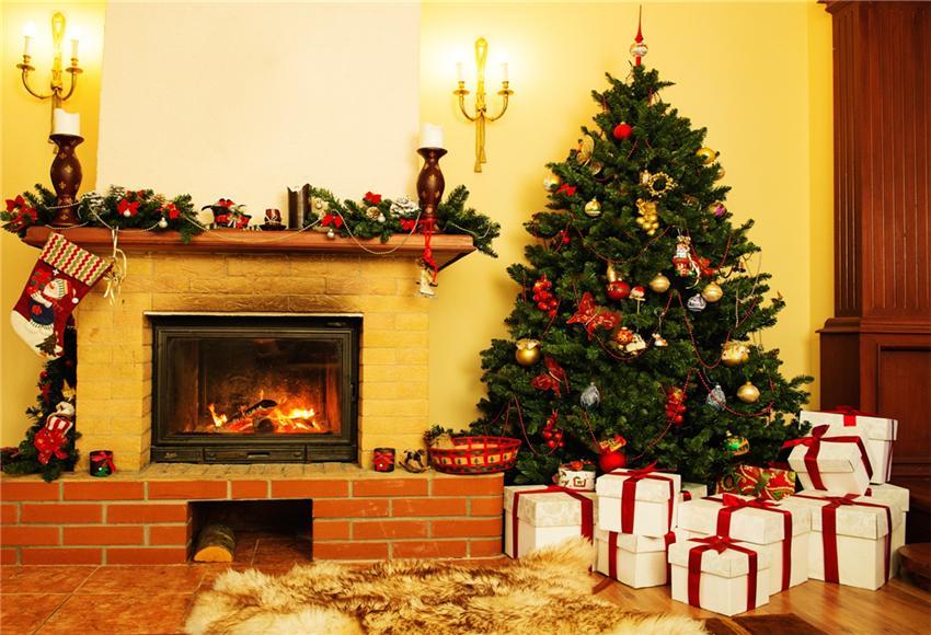Toile de fond décors de Noël de cheminée en brique vintage