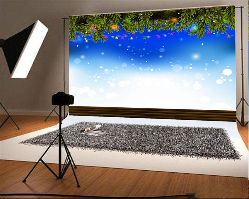 Toile de fond décors de photographie de ciel bleu arbre de Noël