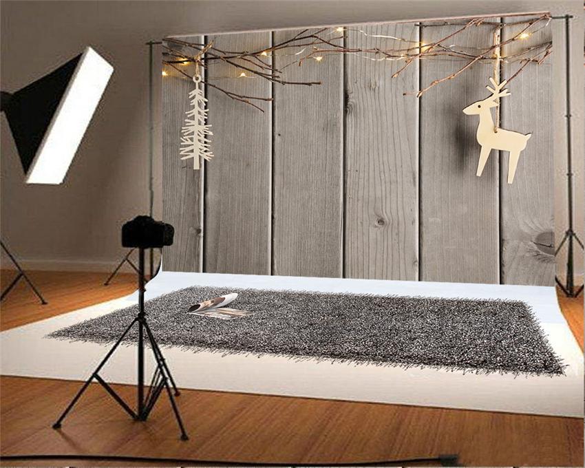 Toile de fond décors de studio de photo de Noël en bois gris wapiti