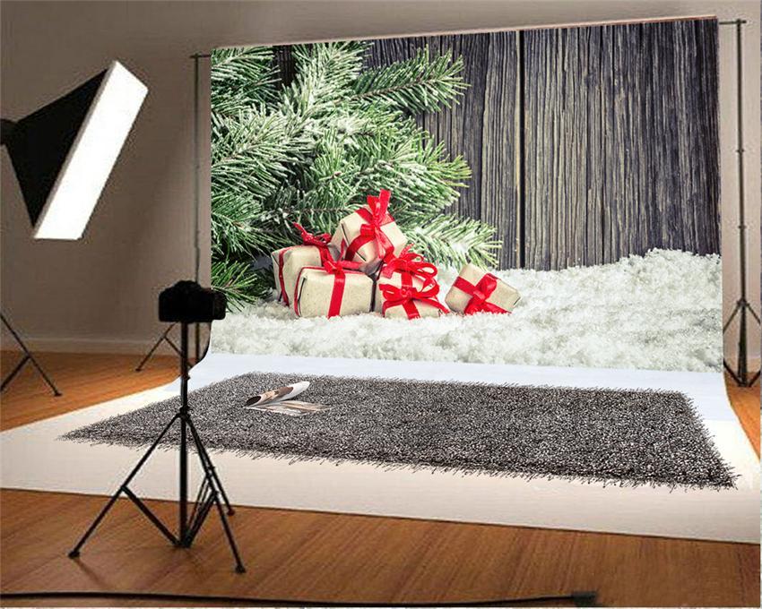 Toile de fond de cadeau en bois de neige pour Noël