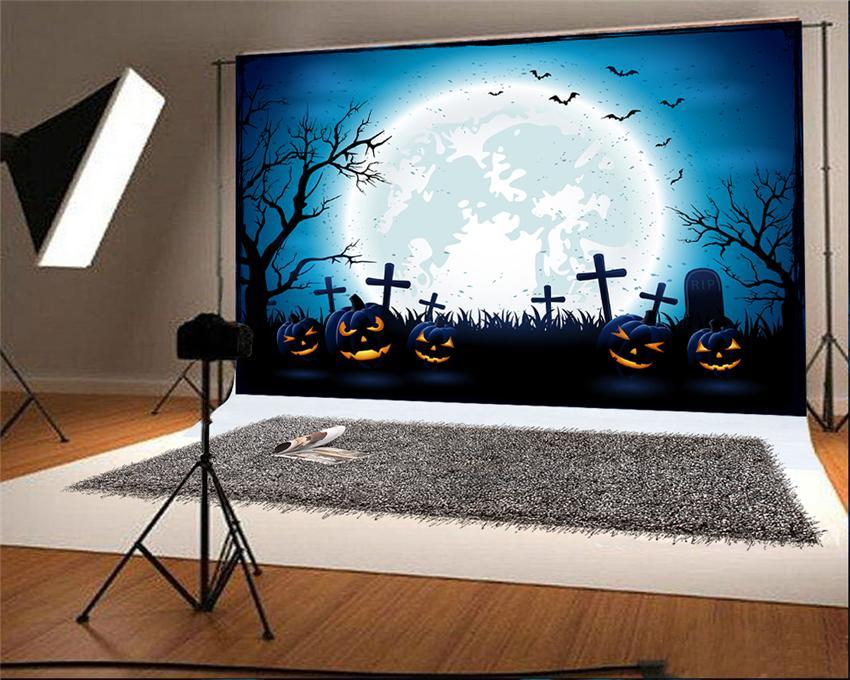Toile de fond bleu de citrouille de lune lumineuse Halloween