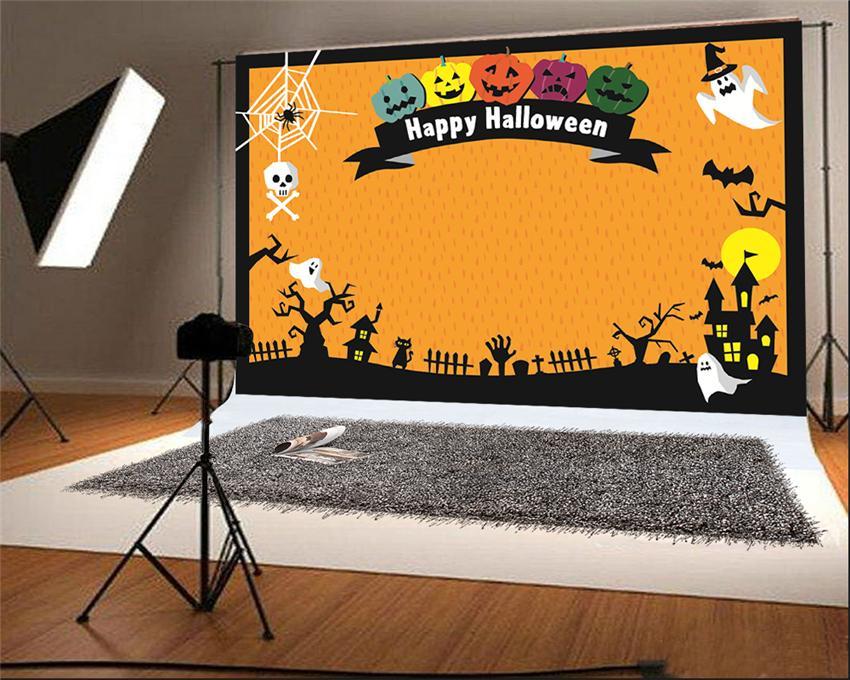 Toile de fond de joyeux Halloween dessin animé citrouille décors de photo