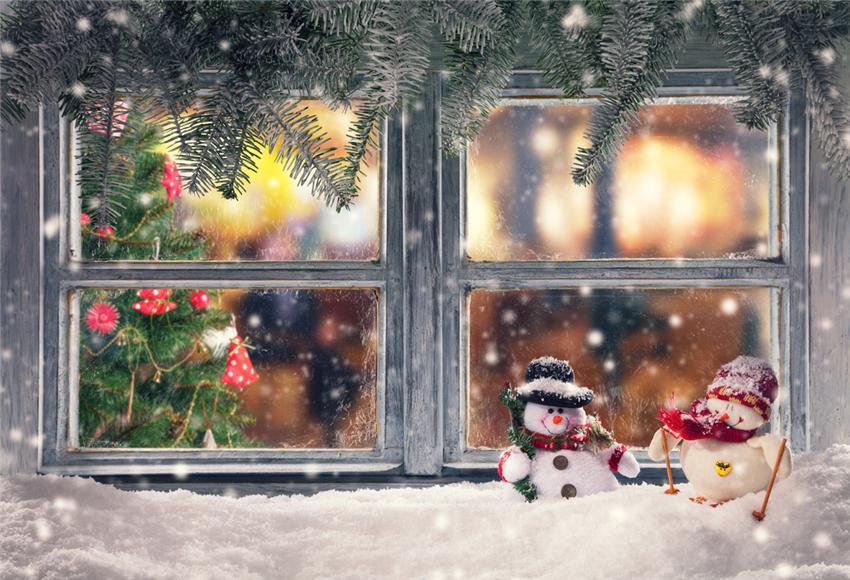 Toile de fond décors de Noël de bonhomme de neige de mur en bois gris