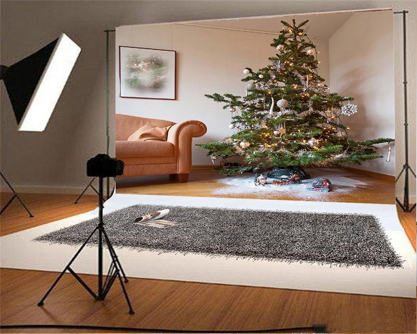 Toile de fond décors d'arbre de Noël de flocon de neige de cloche de ruban