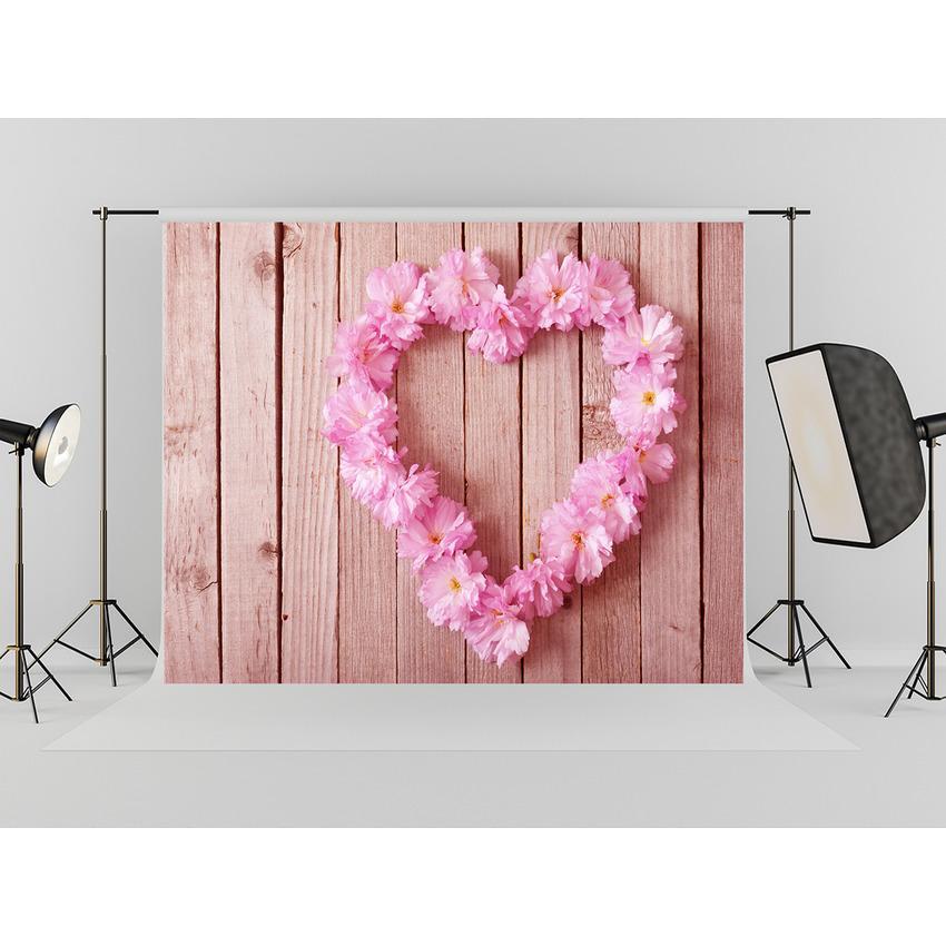 Toile de fond de coeur d'amour sur fond de plancher en bois pour la photographie de la fête des mères
