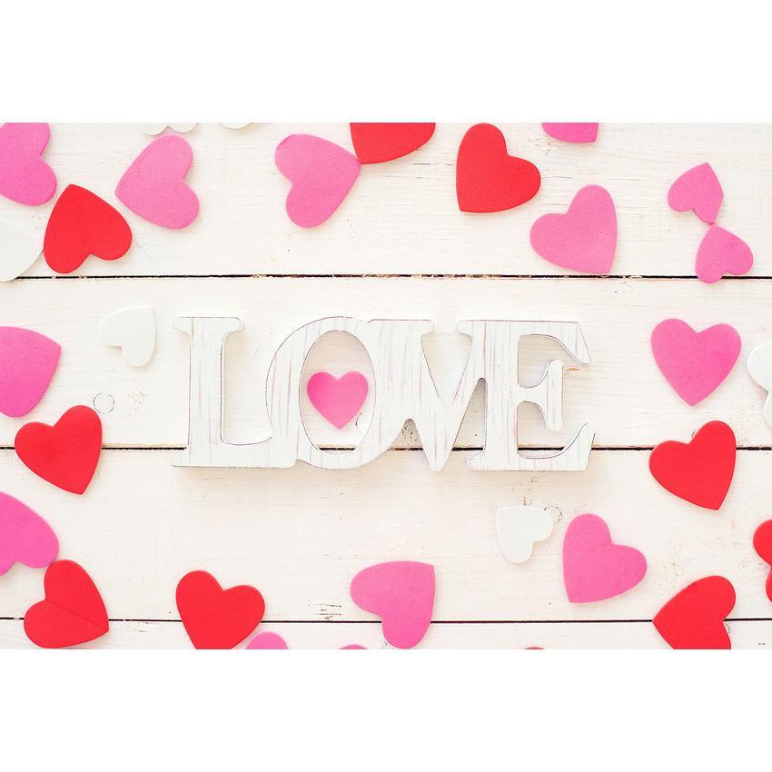 Toile de fond de plancher en bois blanc coeur rouge rose pour la photographie de la fête des mères