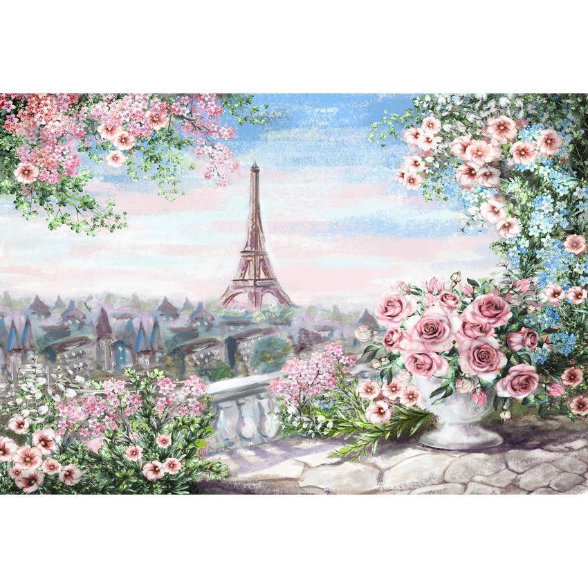 Toile de fond de paysage de printemps avec vue sur la ville fond de photographie de la Tour Eiffel