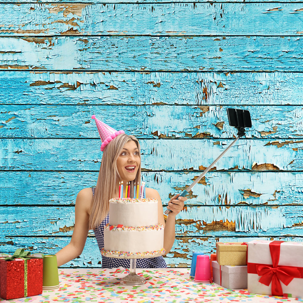 Toile de fond vintage bleu bois photographie nouveau-né pour la photo studio HJ06786