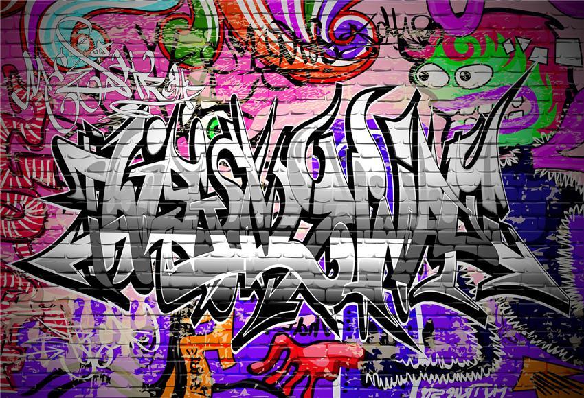 Toile de fond décors de photographie de mur de briques de graffiti
