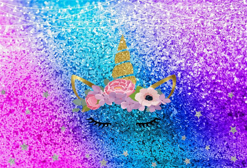Toile de fond décor de photo de bébé d'anniversaire de licorne brillant