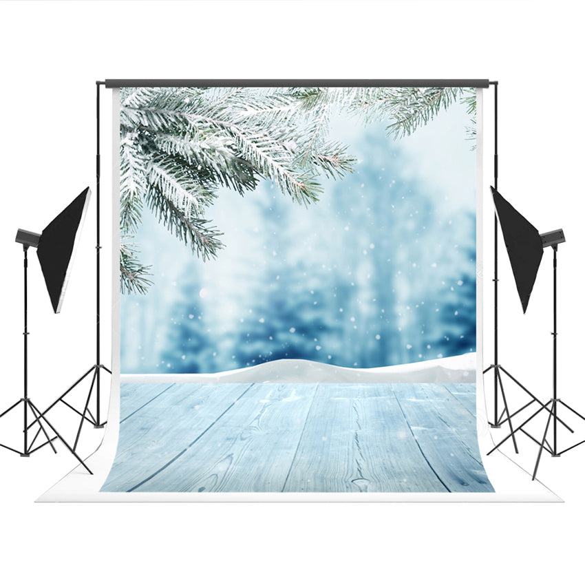 Toile de fond de photo de plancher de bois de neige d'hiver pour la photo