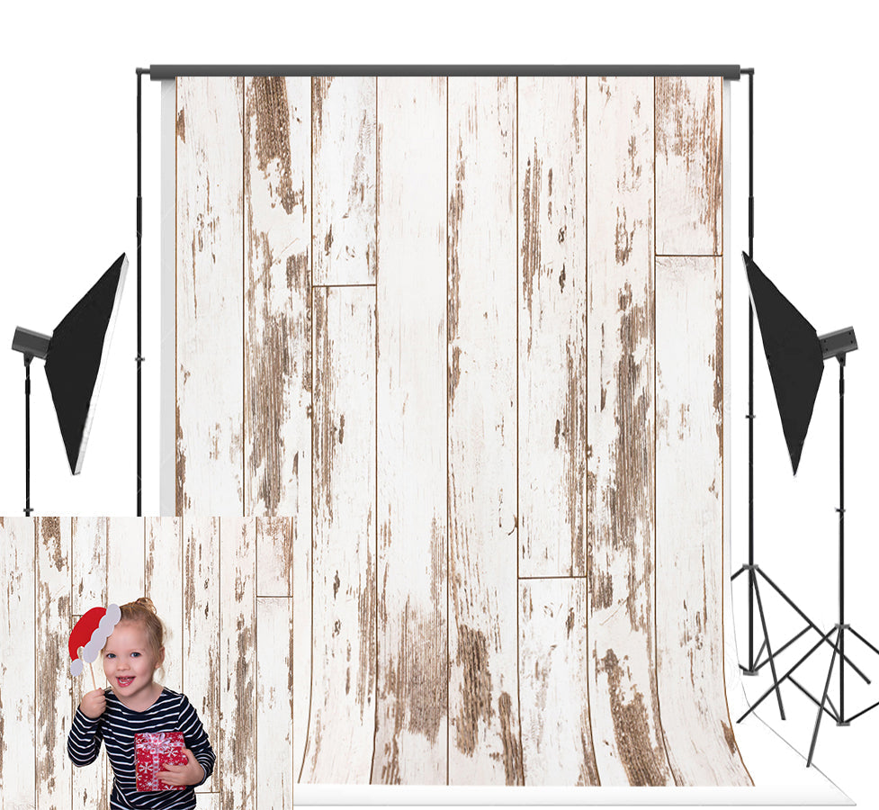 Toile de fond décors en bois vintage blanc et marron pour anniversaire photo de bébé