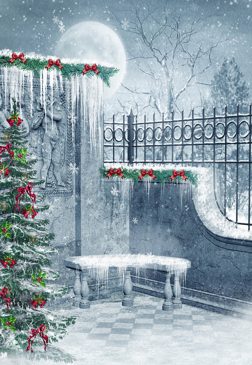 Toile de fond décors de photo de flocon de neige de grande lune de Noël de glace