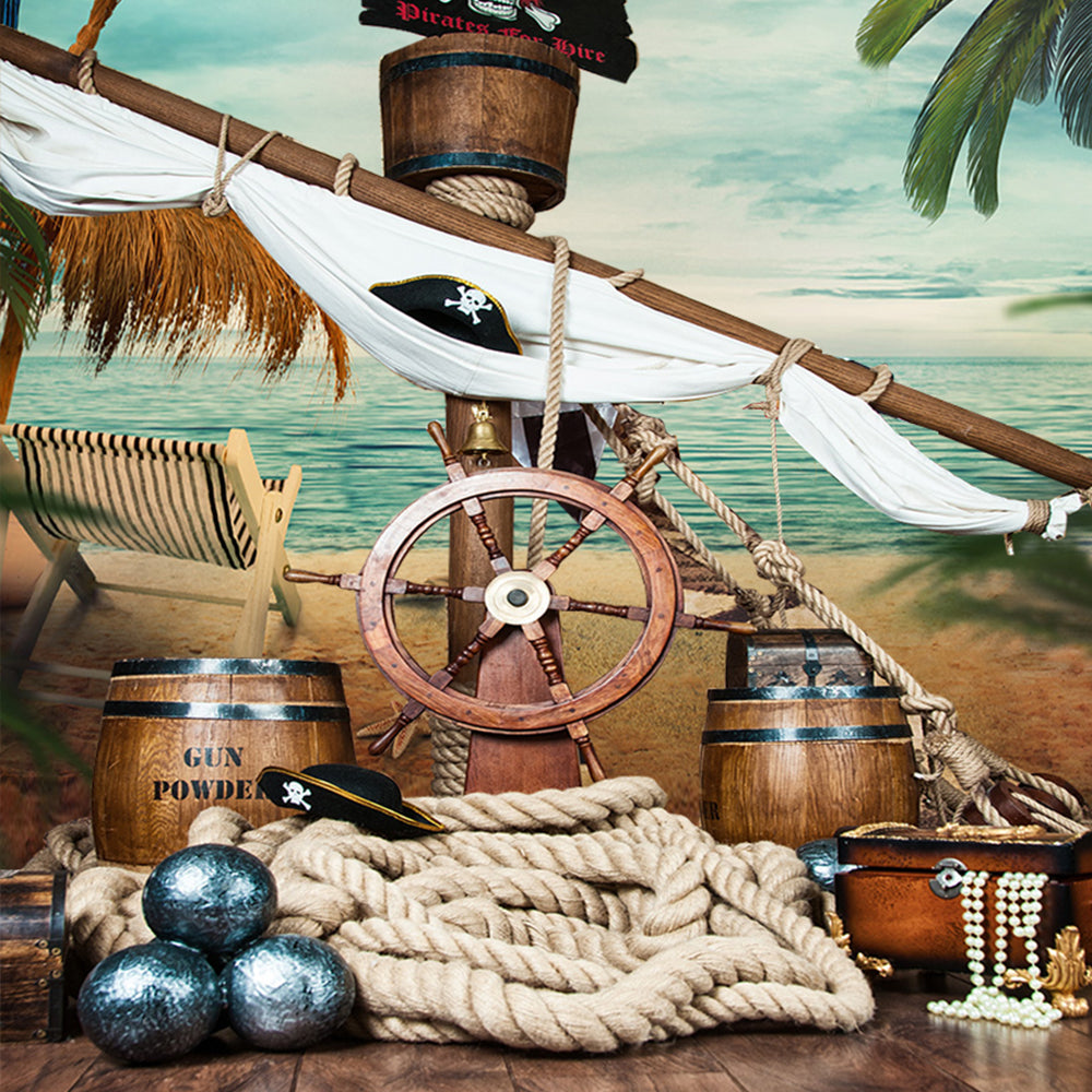 Toile de fond numérique été océan fond de plage pour le studio photo KH04834