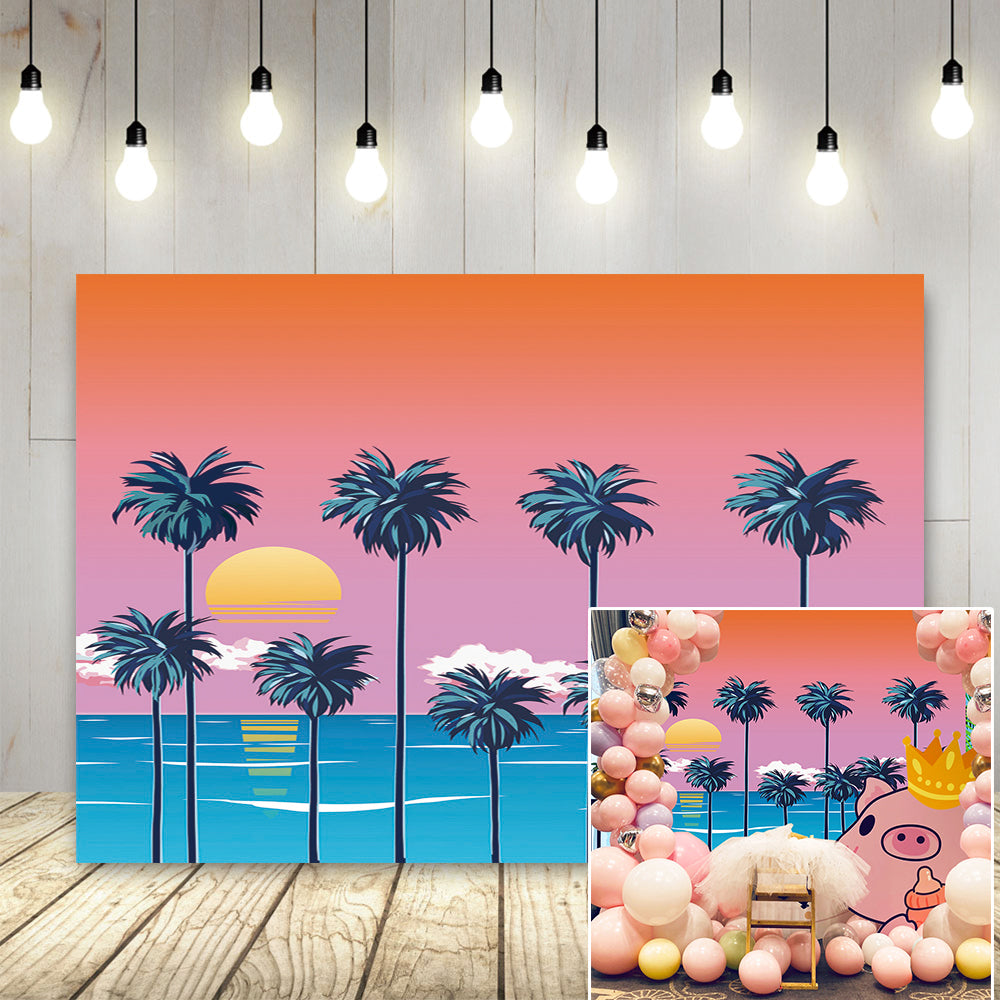 Toile de fond romantique été plage paysage fond bord de mer thème fête décoration KE22193