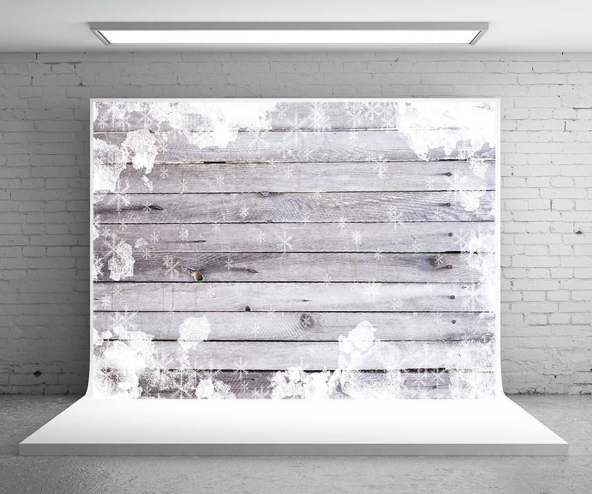 Toile de fond de photographie de mur en bois blanc flocon de neige fond de Noël