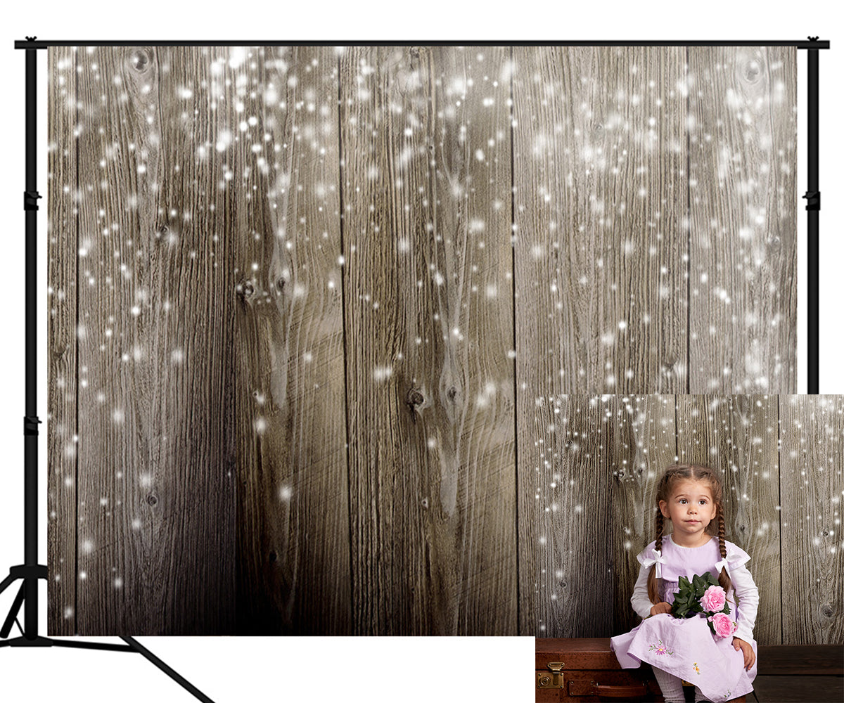 Toile de fond de photographie de mur en bois brun flocon de neige fond de Noël