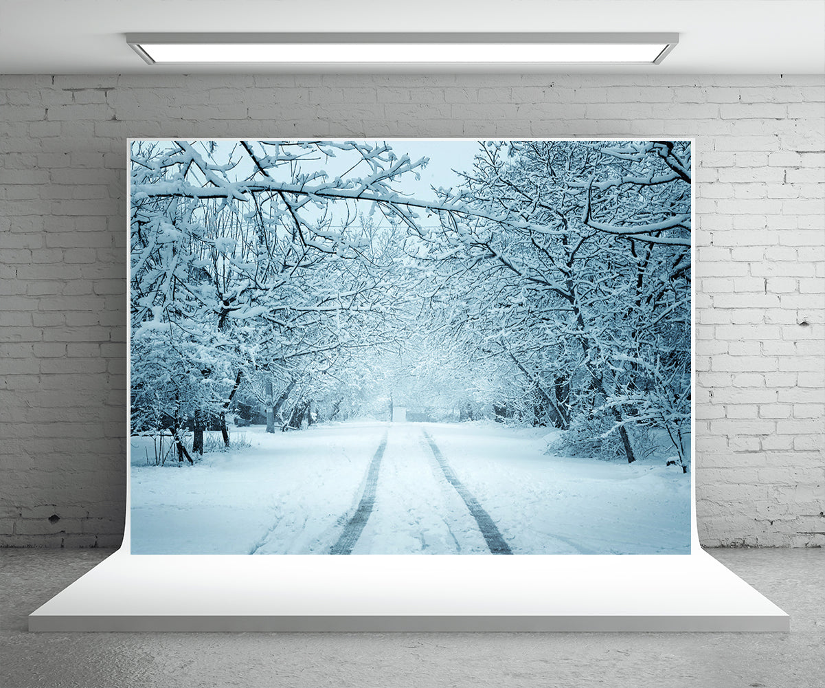 Toile de fond de photographie de route de neige blanche fond d'hiver
