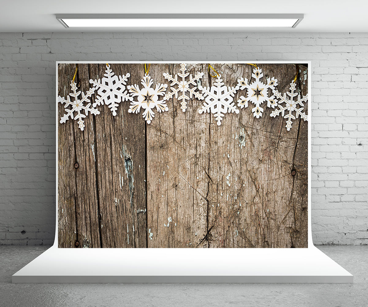 Toile de fond de photographie de mur en bois vintage flocon de neige fond de Noël