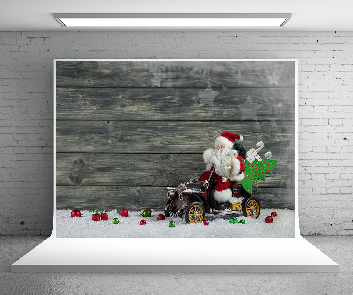 Toile de fond de photographie de mur en bois de Noël fond de Père Noël